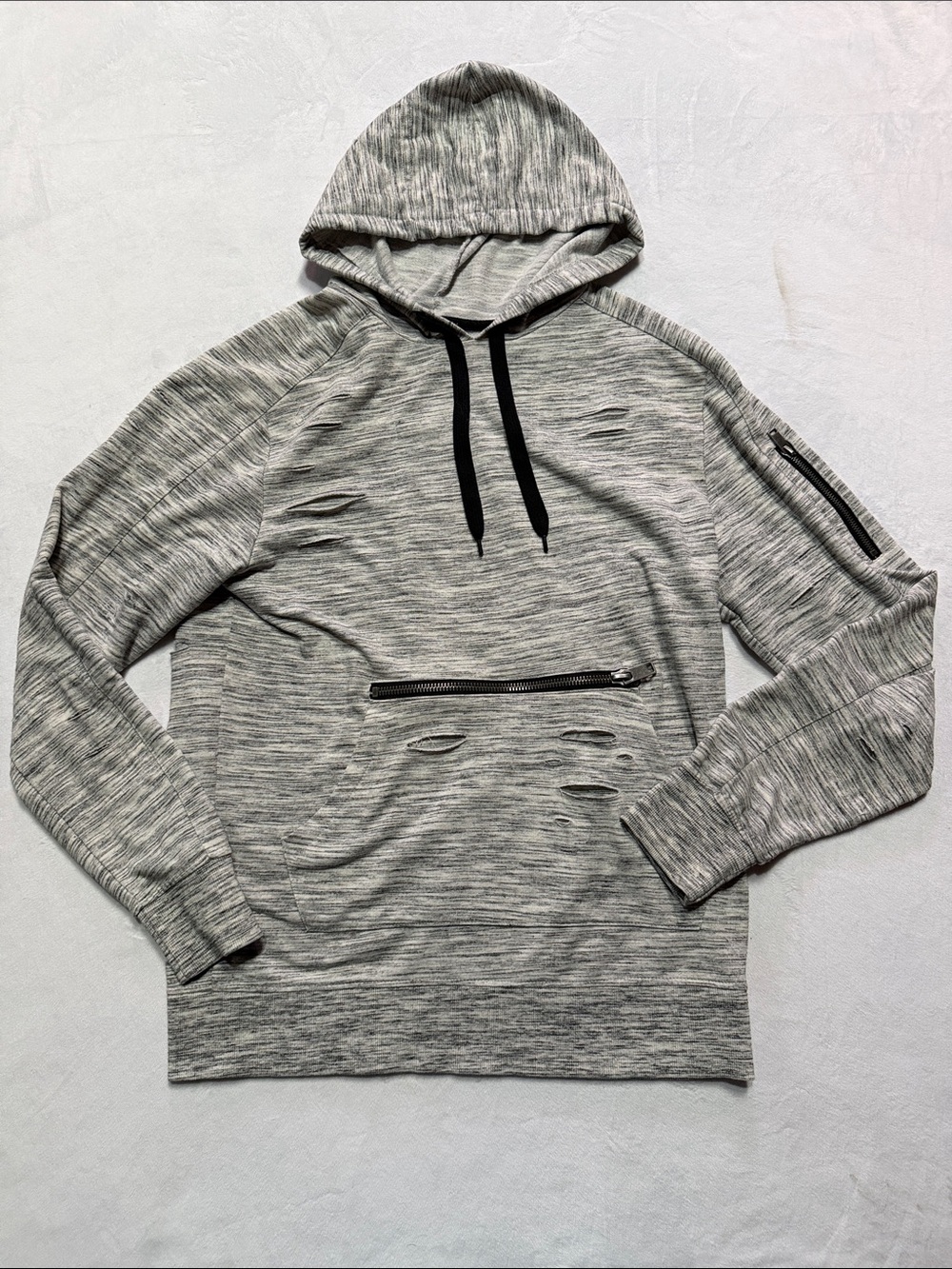 Five. By.five Men's Heather Gray Hooded Pullover with Zip Pocket